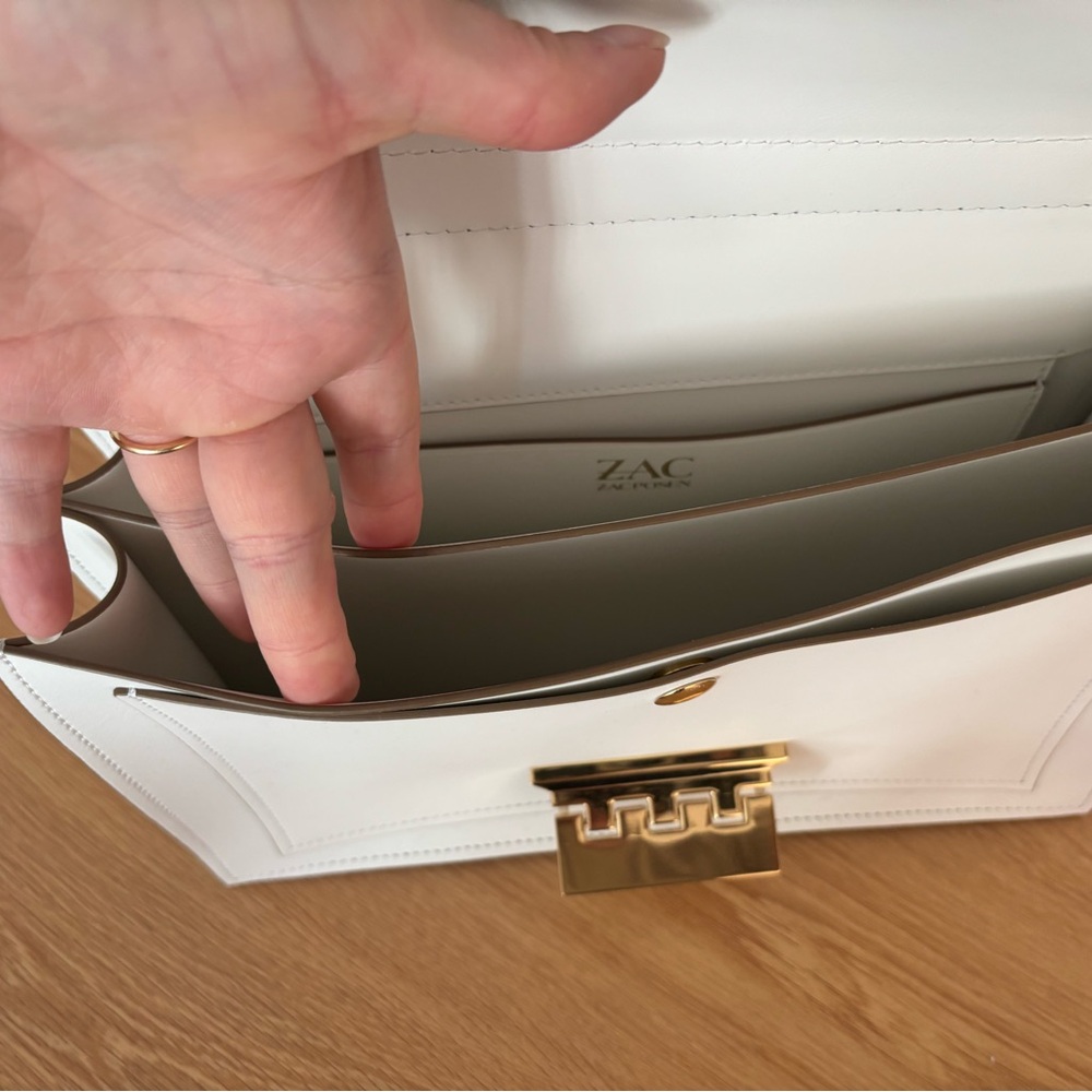 Zac Posen White Leather Shoulder Bag with Gold Floral Studs and Pearl Centers - Picture 6 of 11